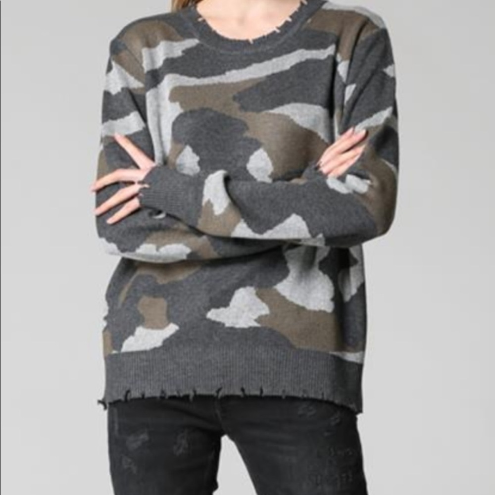 Fate Distressed Camo Crew Neck Sweater